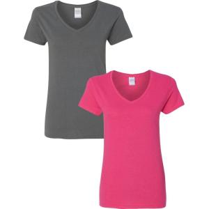 imageGildan Womens Heavy Cotton VNeck TShirt 2Pack1 Charcoal  1 Heliconia