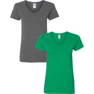 imageGildan Womens Heavy Cotton VNeck TShirt 2Pack1 Charcoal  1 Irish Green