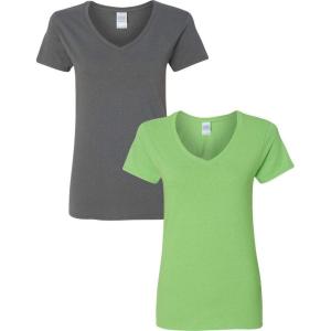 imageGildan Womens Heavy Cotton VNeck TShirt 2Pack1 Charcoal  1 Lime