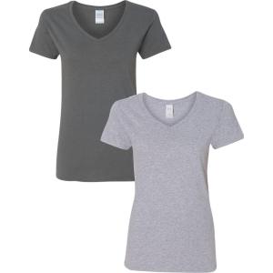 imageGildan Womens Heavy Cotton VNeck TShirt 2Pack1 Charcoal  1 Sport Grey