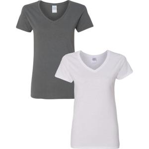imageGildan Womens Heavy Cotton VNeck TShirt 2Pack1 Charcoal  1 White