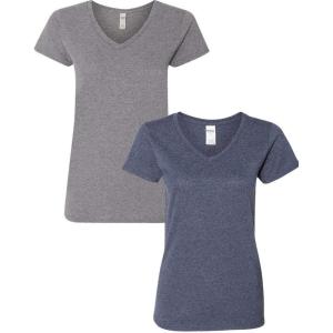 imageGildan Womens Heavy Cotton VNeck TShirt 2Pack1 Graphite Heather  1 Heather Navy