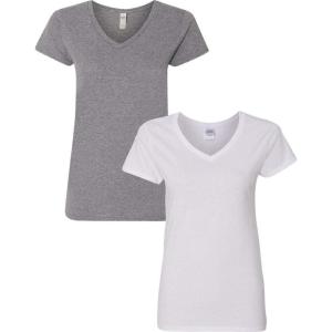 imageGildan Womens Heavy Cotton VNeck TShirt 2Pack1 Graphite Heather  1 White