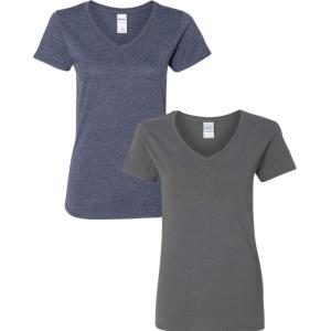 imageGildan Womens Heavy Cotton VNeck TShirt 2Pack1 Heather Navy  1 Charcoal