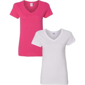 imageGildan Womens Heavy Cotton VNeck TShirt 2Pack1 Heliconia  1 White