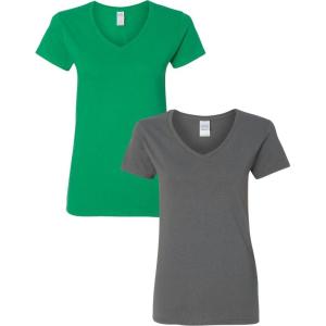 imageGildan Womens Heavy Cotton VNeck TShirt 2Pack1 Irish Green  1 Charcoal