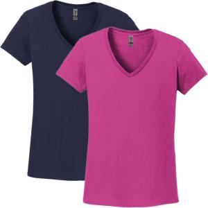 imageGildan Womens Heavy Cotton VNeck TShirt 2Pack1 Navy  1 Heliconia