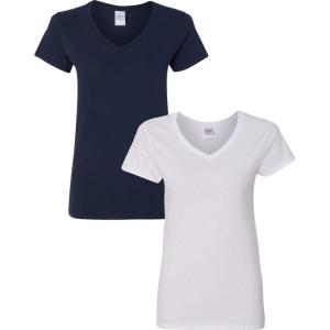 imageGildan Womens Heavy Cotton VNeck TShirt 2Pack1 Navy  1 White