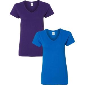 imageGildan Womens Heavy Cotton VNeck TShirt 2Pack1 Purple  1 Royal