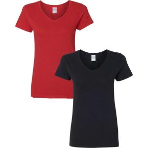 imageGildan Womens Heavy Cotton VNeck TShirt 2Pack1 Red  1 Black