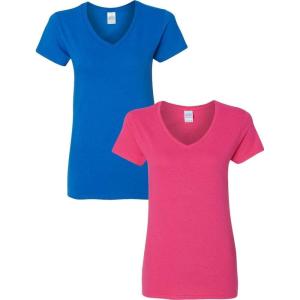imageGildan Womens Heavy Cotton VNeck TShirt 2Pack1 Royal  1 Heliconia