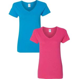 imageGildan Womens Heavy Cotton VNeck TShirt 2Pack1 Sapphire  1 Heliconia