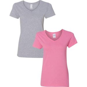 imageGildan Womens Heavy Cotton VNeck TShirt 2Pack1 Sport Grey  1 Azalea