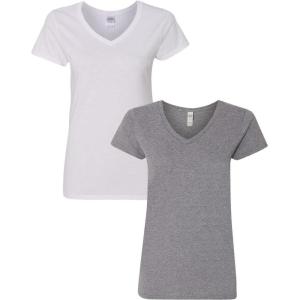 imageGildan Womens Heavy Cotton VNeck TShirt 2Pack1 White  1 Graphite Heather