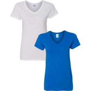 imageGildan Womens Heavy Cotton VNeck TShirt 2Pack1 White  1 Royal