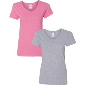 imageGildan Womens Heavy Cotton VNeck TShirt 2PackAzaleaSportgray