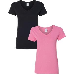 imageGildan Womens Heavy Cotton VNeck TShirt 2PackBlackAzalea