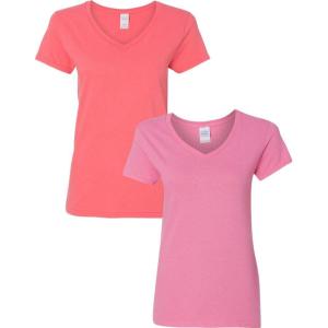 imageGildan Womens Heavy Cotton VNeck TShirt 2PackCoral SilkAzalea