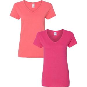 imageGildan Womens Heavy Cotton VNeck TShirt 2PackCoral SilkHeliconia