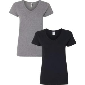 imageGildan Womens Heavy Cotton VNeck TShirt 2PackGraphite HeatherBlack