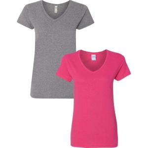 imageGildan Womens Heavy Cotton VNeck TShirt 2PackGraphite HeatherHeliconia