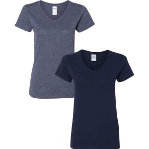imageGildan Womens Heavy Cotton VNeck TShirt 2PackHeather NavyNavy