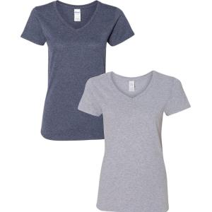 imageGildan Womens Heavy Cotton VNeck TShirt 2PackHeather NavySport Grey