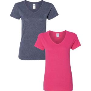 imageGildan Womens Heavy Cotton VNeck TShirt 2PackHeathernavyHeleconia