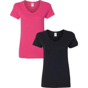 imageGildan Womens Heavy Cotton VNeck TShirt 2PackHeleconiaBlack