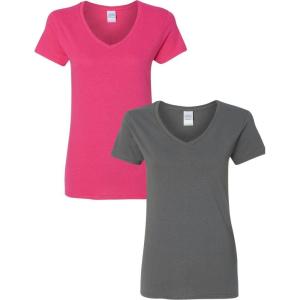imageGildan Womens Heavy Cotton VNeck TShirt 2PackHeliconiaCharcoal