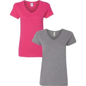 imageGildan Womens Heavy Cotton VNeck TShirt 2PackHeliconiaGraphite Heather