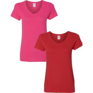 imageGildan Womens Heavy Cotton VNeck TShirt 2PackHeliconiaRed