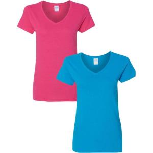 imageGildan Womens Heavy Cotton VNeck TShirt 2PackHeliconiaSapphire