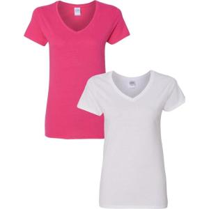 imageGildan Womens Heavy Cotton VNeck TShirt 2PackHeliconiaWhite