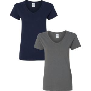 imageGildan Womens Heavy Cotton VNeck TShirt 2PackNavy Blue  Charcoal