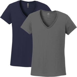 imageGildan Womens Heavy Cotton VNeck TShirt 2PackNavy Bluecharcoal