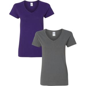 imageGildan Womens Heavy Cotton VNeck TShirt 2PackPurpleCharcoal