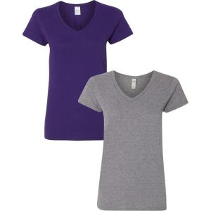 imageGildan Womens Heavy Cotton VNeck TShirt 2PackPurpleGraphite Heather