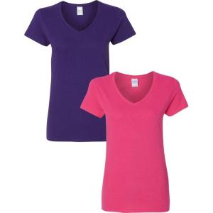 imageGildan Womens Heavy Cotton VNeck TShirt 2PackPurpleHeliconia