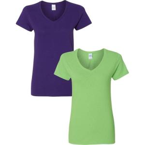 imageGildan Womens Heavy Cotton VNeck TShirt 2PackPurpleLime