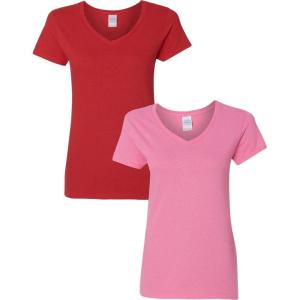 imageGildan Womens Heavy Cotton VNeck TShirt 2PackRedAzalea