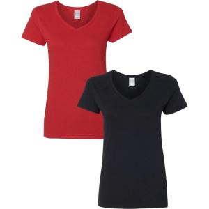 imageGildan Womens Heavy Cotton VNeck TShirt 2PackRedBlack