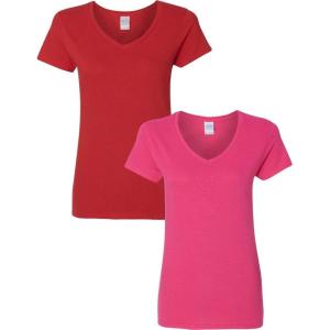imageGildan Womens Heavy Cotton VNeck TShirt 2PackRedHeliconia