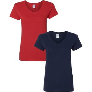 imageGildan Womens Heavy Cotton VNeck TShirt 2PackRedNavy