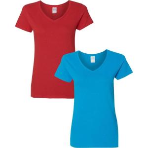 imageGildan Womens Heavy Cotton VNeck TShirt 2PackRedSapphire