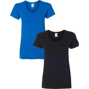 imageGildan Womens Heavy Cotton VNeck TShirt 2PackRoyalBlack