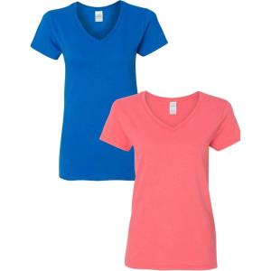 imageGildan Womens Heavy Cotton VNeck TShirt 2PackRoyalCoral Silk