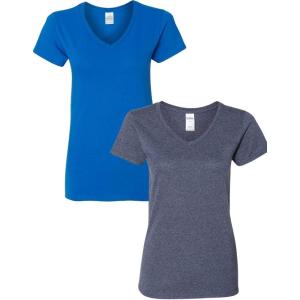 imageGildan Womens Heavy Cotton VNeck TShirt 2PackRoyalHeather Navy