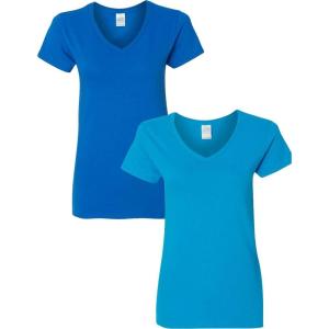 imageGildan Womens Heavy Cotton VNeck TShirt 2PackRoyalSapphire