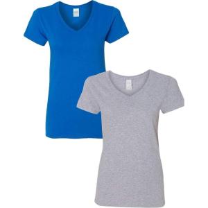 imageGildan Womens Heavy Cotton VNeck TShirt 2PackRoyalSportgray